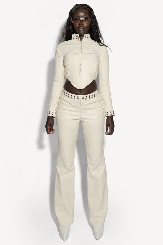 Plugged Logo Leather Coat