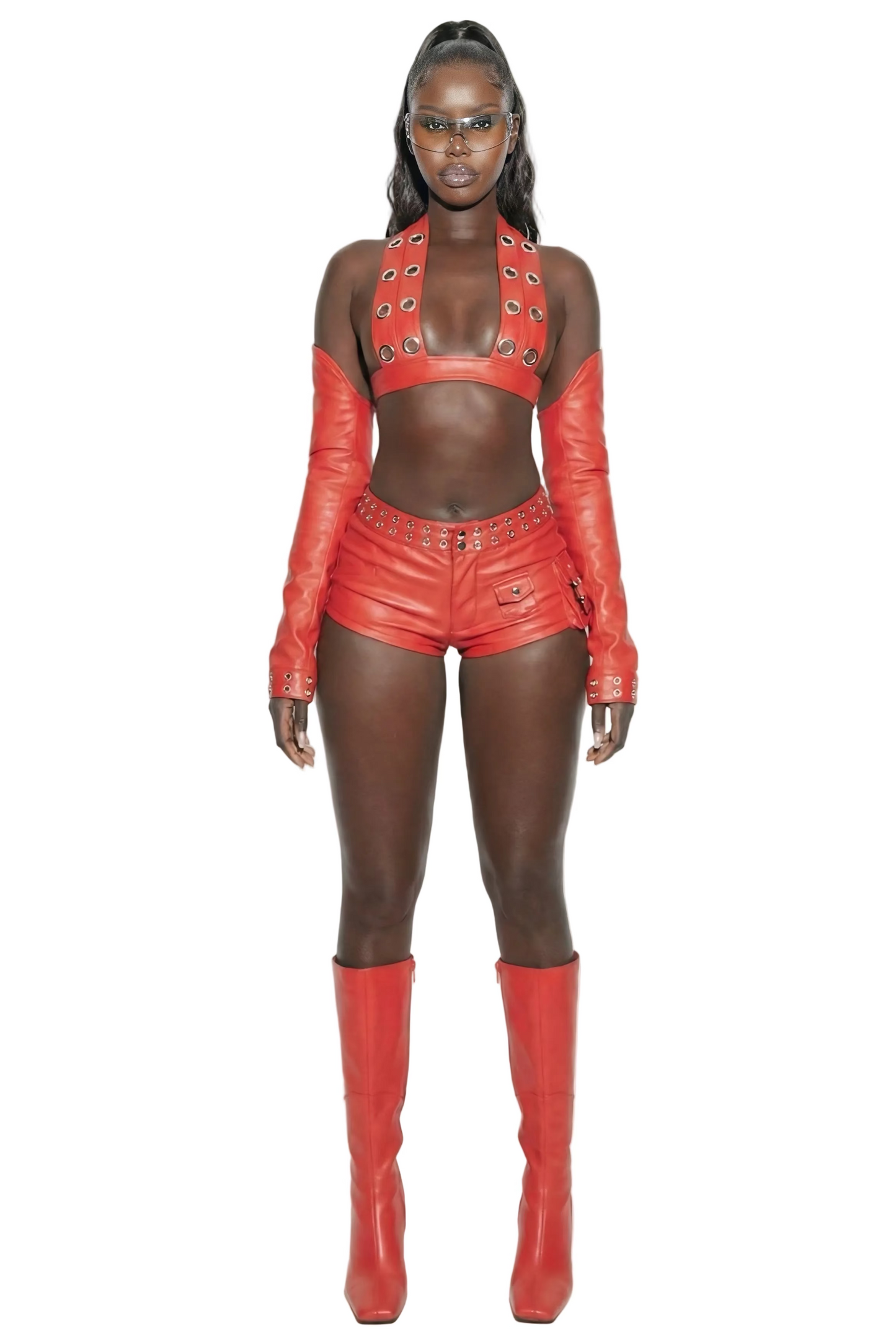 NEW (RED) PLUGGED LOGO LEATHER SHORTS