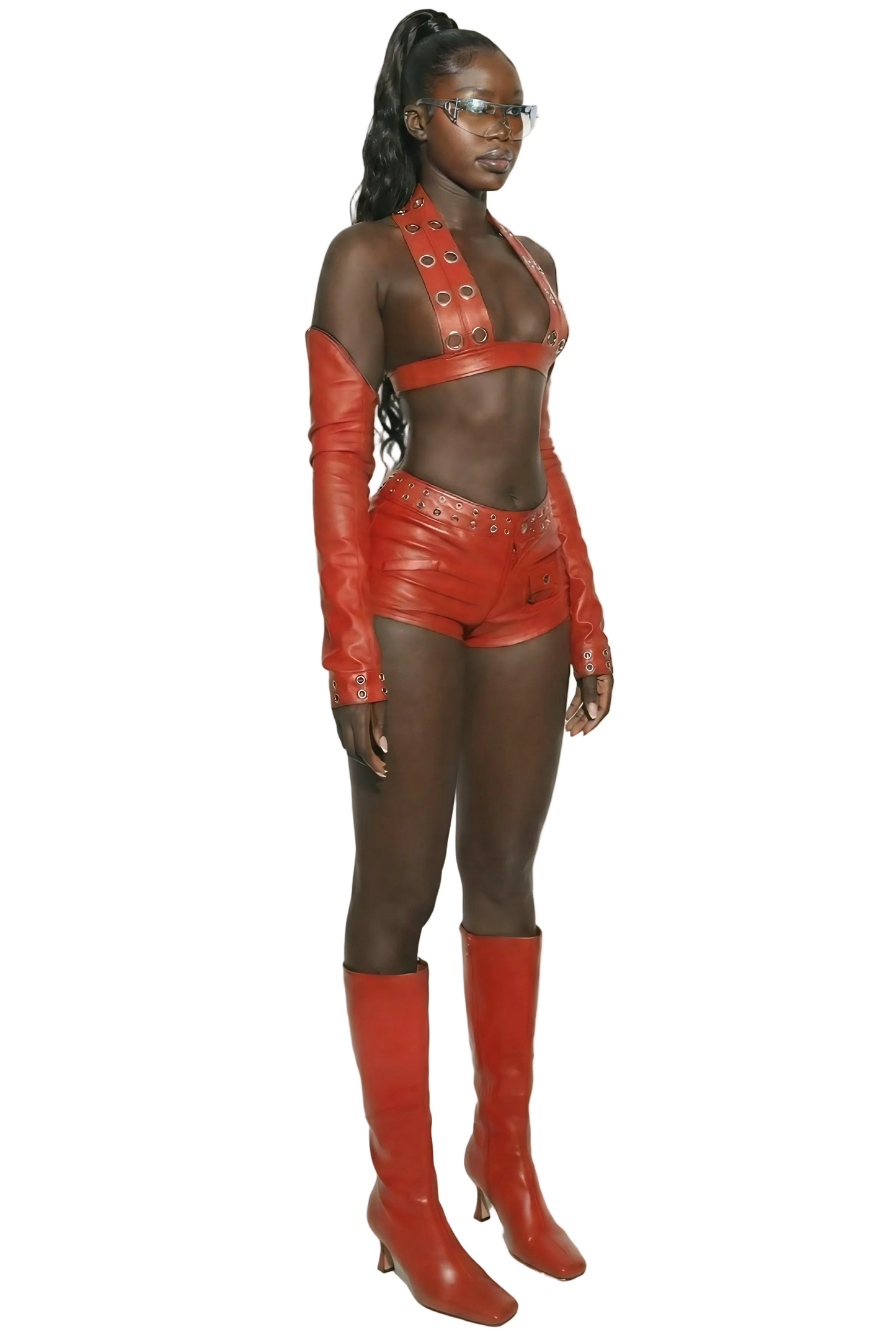 NEW (RED) PLUGGED LOGO LEATHER SHORTS