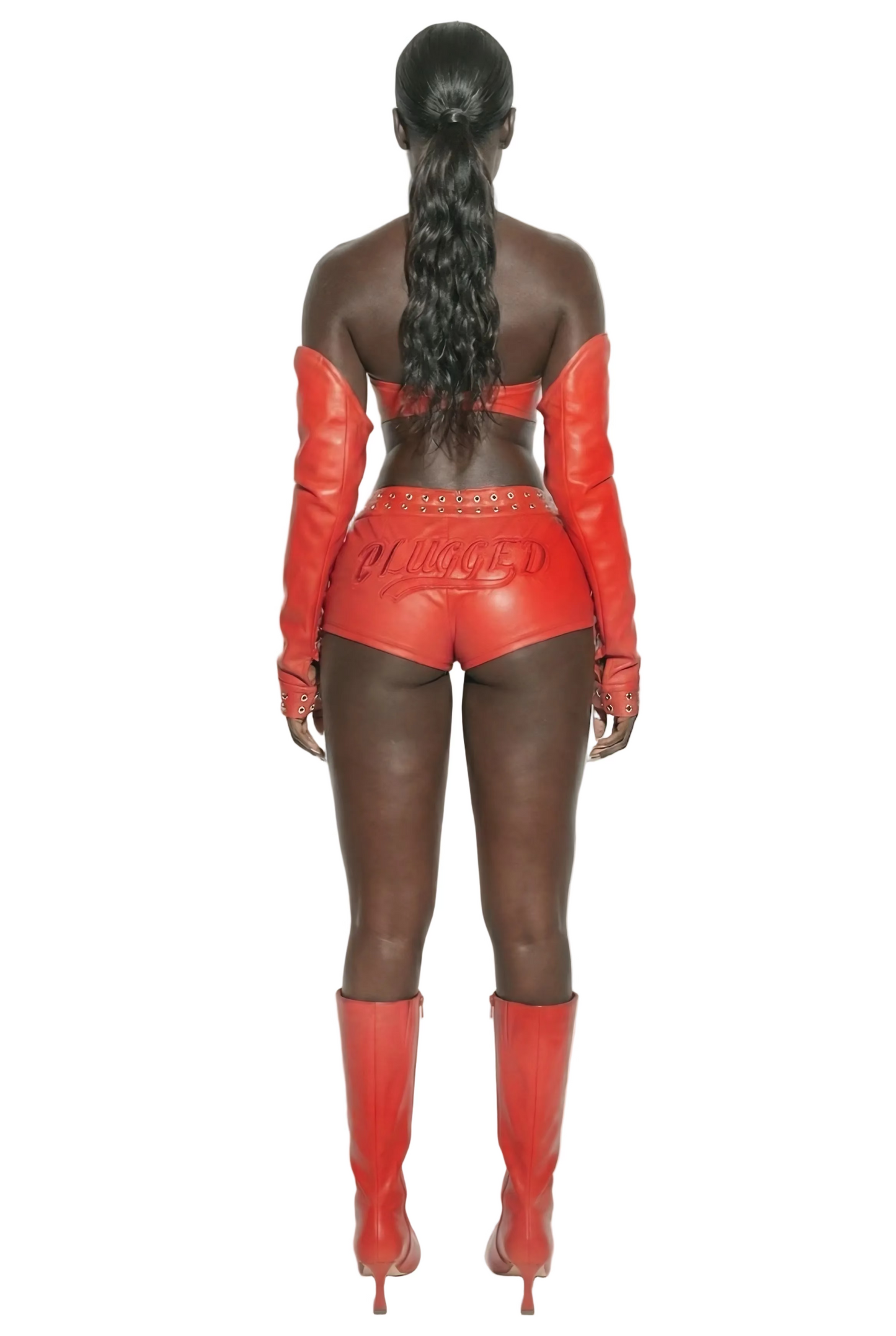 NEW (RED) PLUGGED LOGO LEATHER SHORTS