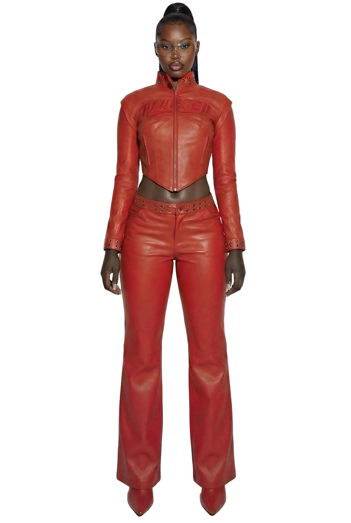 NEW (RED) PLUGGED LOGO LEATHER JACKET