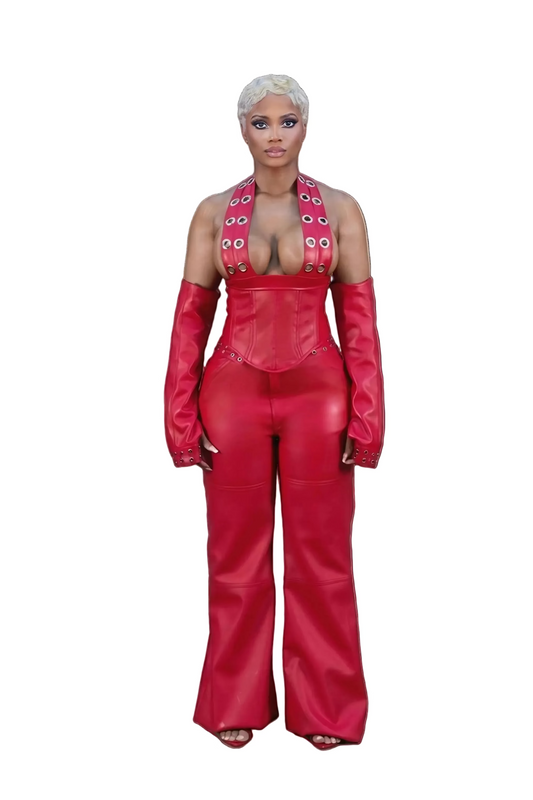 Red Plugged Logo Leather Corset