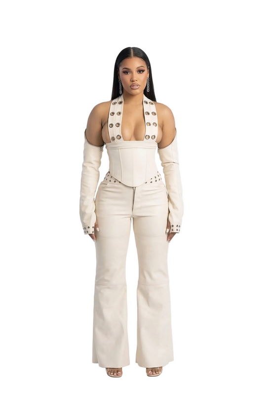 White Plugged Logo Leather Corset