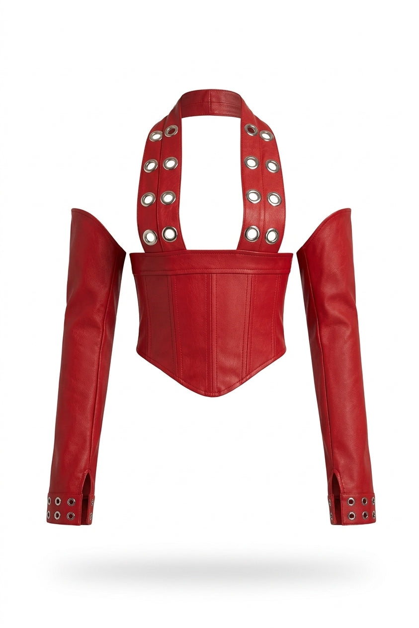 Red Plugged Logo Leather Corset